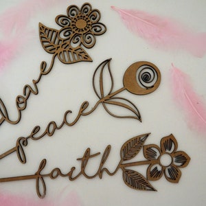 wooden flowers/love/peace/faith/ DIY/ made of wood/ craft accessories, wedding gift