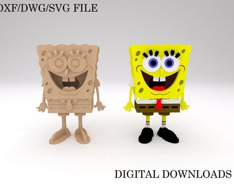 DXF/DWG Archivo Bob Esponja/Hobby/Archivo de corte láser/Fresado Cnc/DIY/Manualidades/Madera/Acril/Construcción 3D/Descarga digital/Planos vectoriales Cdr