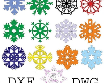 Archivo DXF/DWG de conjunto de copos de nieve/ archivo de copos de Navidad svg/ BRICOLAJE/ 13 copos variados/ adornos encantadores