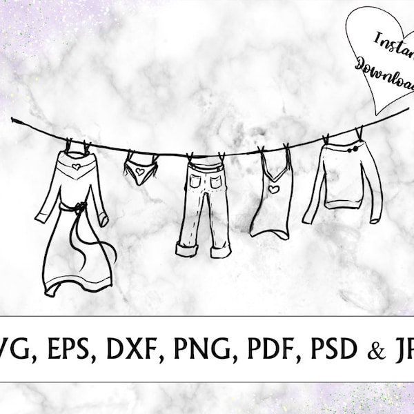 Laundry Clothes Line SVG, Layered Clipart, Editable doodle icon clipart for personal and commercial use, digital instant download