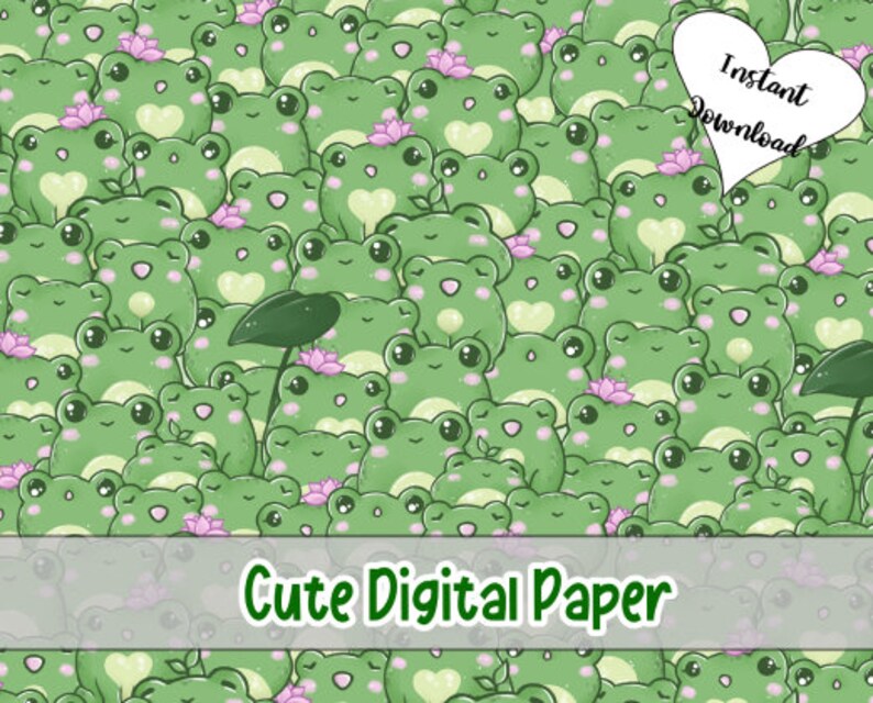 Cute Frogs Digital Paper Printable Paper Digital Instant Etsy