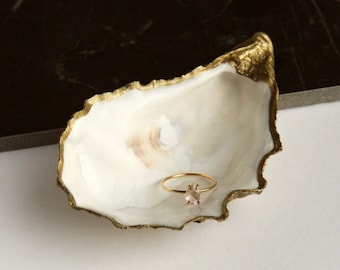 Oyster shell ring dish, ring holder, jewelry dish, gold oyster shell trinket dish, oyster shell art, engagement ring dish, coastal decor