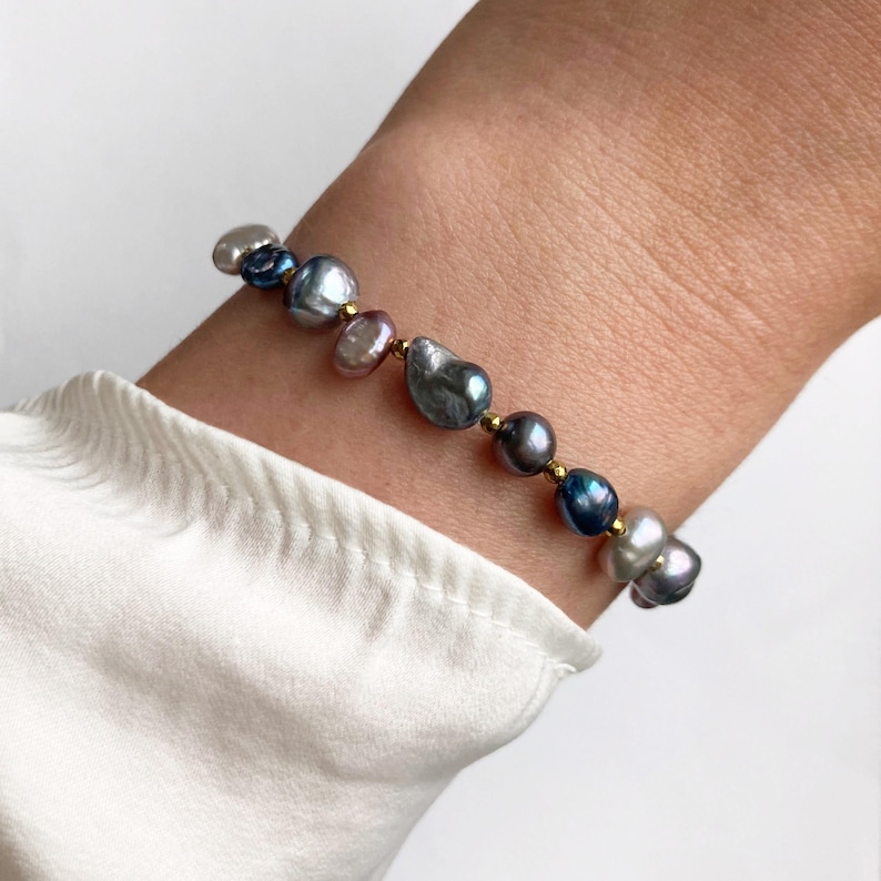 Blue Freshwater Pearl Bracelet, Mixed Color Pearl Jewelry - Etsy UK