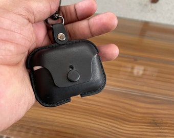 Handgefertigte AirPods-Hülle aus Leder, AirPods-Hülle aus reinem Leder - Onyx Schwarze Farbe