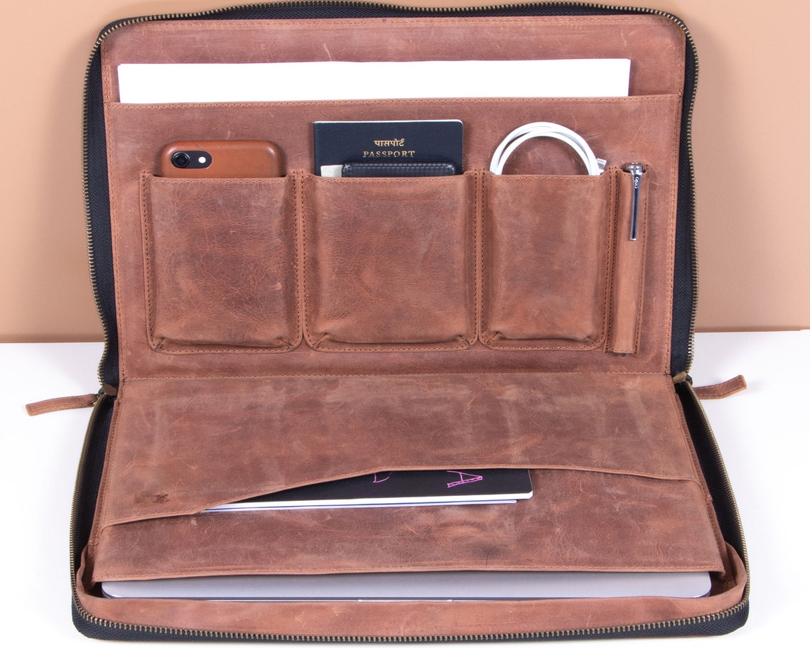 Leather tech Portfolio Organizer Zipper A4 Document folder Etsy