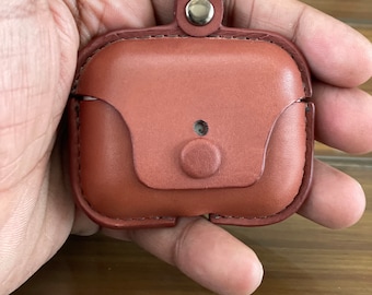 Étui AirPods en cuir fait à la main, étui AirPods en cuir pur - couleur Cognac