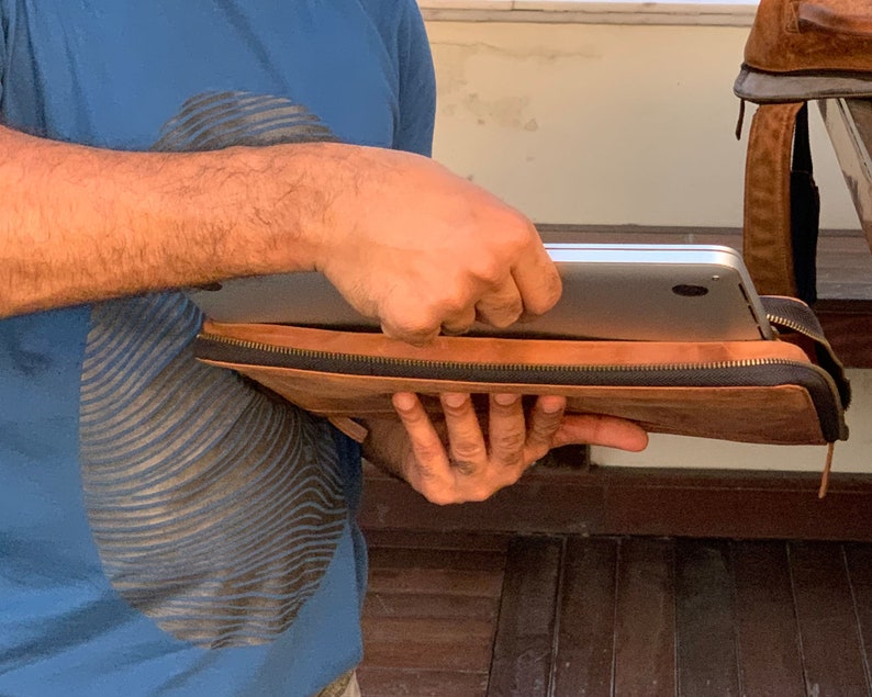 Leather tech Portfolio Organizer Zipper A4 Document folder Etsy