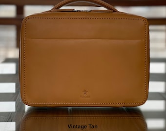 Handmade Leather Tech Organiser, Gadget Organiser - Vintage Tan