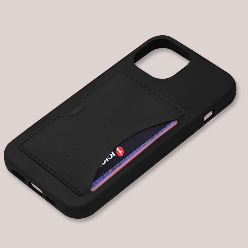 Leather iPhone 12 Case, Leather iPhone 12 Pro Case, Leather iPhone 12 Pro Max Case, Leather iPhone 12 mini Case with Card Pocket Onyx Black