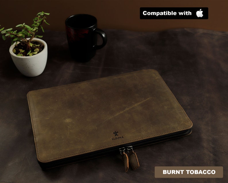 Personalised Rustic Leather MacBook Sleeve Case Cover for MacBook Pro 13, MacBook 12, MacBook 15, MacBook Pro 16, MacBook Air, Laptop Sleeve Burnt Tobacco