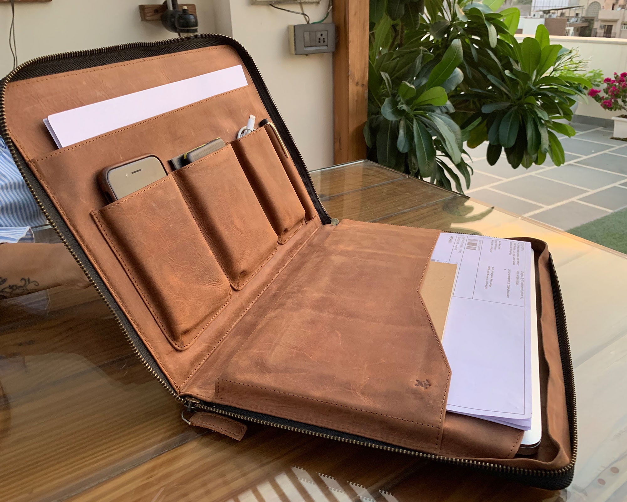 Leather tech Portfolio Organizer Zipper A4 Document folder Etsy