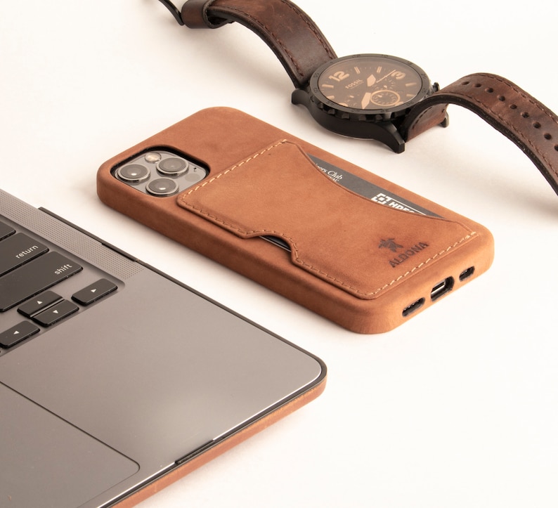 Leather iPhone 12 Case, Leather iPhone 12 Pro Case, Leather iPhone 12 Pro Max Case, Leather iPhone 12 mini Case with Card Pocket Dark Soil