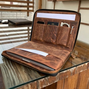 Leather Laptop Organizer with document pocket for MacBook, HP, Lenovo, DELL, ASUS, Microsoft 13 Inch, 14 Inch, 15 Inch, 16 inch, 17 Inch image 1