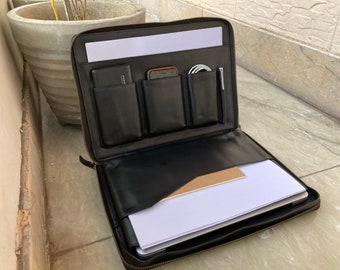 Leather tech Portfolio Organizer Zipper, Laptop Organizer bag, A4 Document folder, Zipper Folio, Portfolio organizer for Business and travel