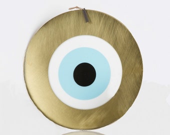 Bord De L’ EAU Mati Round Greek Evil Eye Wall Decor XL Bronze Blue Gift