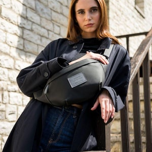 Luxury Black Water-Resistant Chest Bag | Stylish Travel Sling Bag | Greek Cultural Gift Idea | Compact, Durable, and Trendy Gift for Him Her