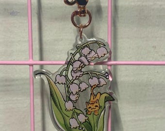 Lilies of the Valley Cat Glitter Acrylic Charm