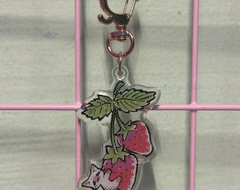 Strawberry Cat Glitter Acrylic Charm