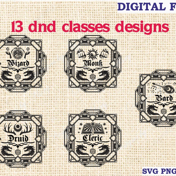 RPG dnd class emblems Bundle Pack 13 pcs, dnd svg, d and d svg rpg, Pathfinder Gamer, Commercial Use Silhouette SVG file for Cricut