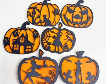 Halloween Pumpkin Laser Cut File svg, Halloween Bundle svg dxf Decor  Glowforge Cut File Witch Cat Pumpkin svg Cricut file Silhouette svg