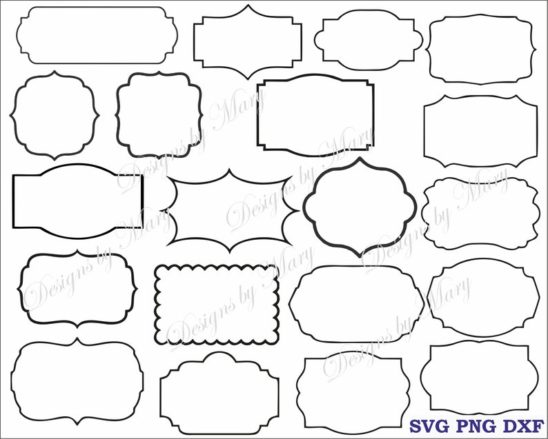 May include: A set of 16 black and white frame outlines in various shapes and sizes. The frames are perfect for adding a decorative touch to any project.