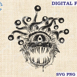 Imágenes prediseñadas vectoriales de Beholder SVG para Cricut, camiseta de Beholder, D&D SVG, Dungeons and Dragons SVG, D&D SVG, Dice 20 SVG, Cricut SVG, imágenes prediseñadas de RPG