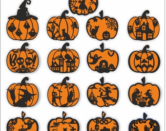 Halloween Pumpkin Laser Cut File svg, Halloween Bundle Ornaments svg dxf Glowforge Cut File Witch Cat Pumpkin svg Cricut file Silhouette svg
