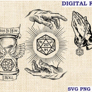 D&D Bundle Pack SVG 3 Stück, d und d svg, so rolle ich svg, Witcher Handwürfel svg, Silhouette SVG für Cricut, svg rpg Vektor-Clipart