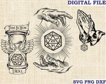 DnD Bundle Pack SVG 3 pcs, d and d svg, this is how I roll svg, Witcher hand dice svg, Silhouette SVG for Cricut, Svg rpg vector clipart