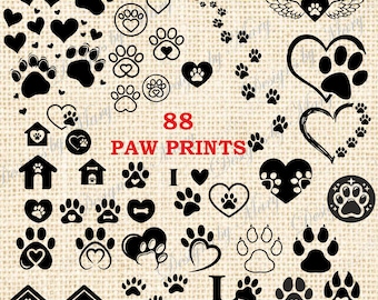 88 Paw Print Bundle Svg, Dog Paw Print Vector Cut file, Cat Paw Print, Pet Paw Prints, Puppy Animal Paw Print Svg, Cut File Silhouette svg
