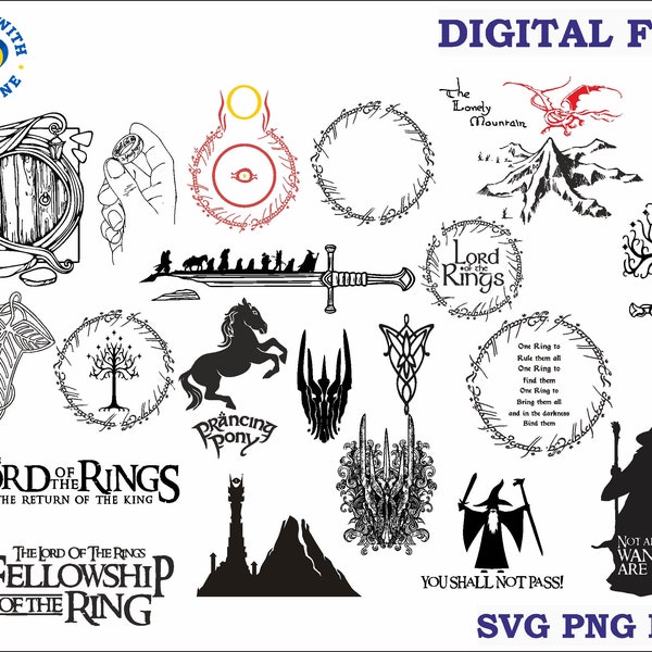 Bundle Pack Svg 20 pcs LOTR svg Tree of Gondor Ring svg, Hobbit door svg, PNG, Commercial Use Silhouette SVG cricut file for cricut