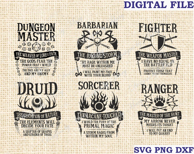 Dnd Svg, Dungeons and Dragons Svg, Dnd Class Bundle Pack 12 Pcs, D and ...