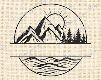 Mountains svg, Mountain Forest Lake svg Mountains Split svg, Forest split SVG Cut File for Cricut svg png dxf, png, Glowforge Laser Cut File