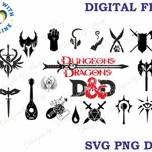 DnD クラス バンドル パック SVG 18 個、ダンジョンズ アンド ドラゴンズ クラス バード SVG、Cricut 用の商用利用シルエット SVG ファイル、d および d SVG RPG