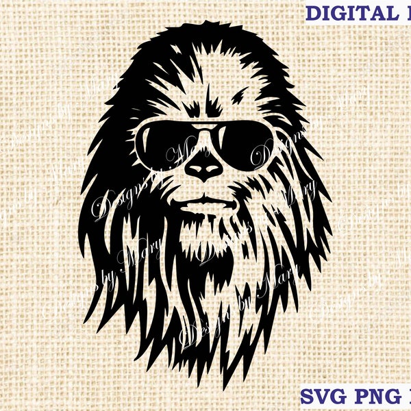 Chewbacca svg, Star svg Wars svg, Chewie with sunglasses svg, Cut File for Cricut svg png dxf, Cricut Glowforge Laser Cut File