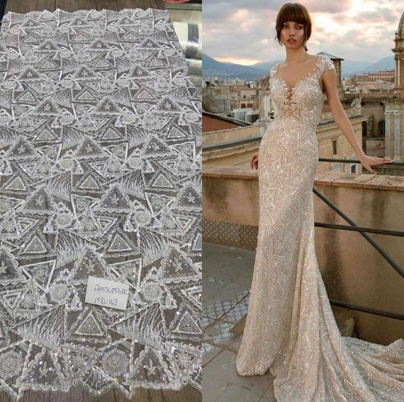 silver lace wedding dress