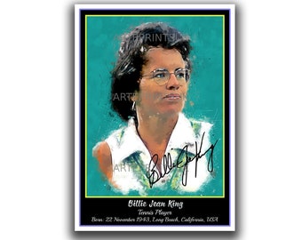 Billie Jean King Signed Celebrity Art Portrait, Print, Poster