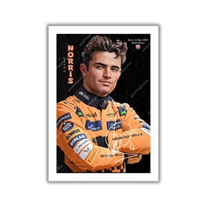 Lando Norris signed motor racing memorabilia art poster