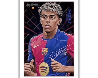 Lamine Yamal signed football memorabilia art poster