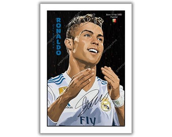 Cristiano Ronaldo signed football memorabilia art poster