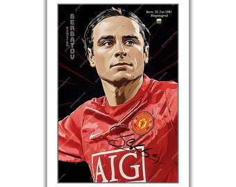 Dimitar Berbatov signed Football memorabilia art poster