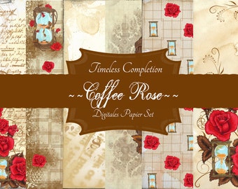 Digital paper set "coffee rose" for self-printing