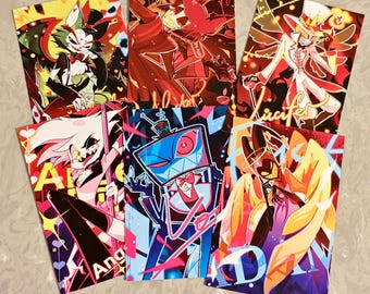 deman hotel postcard | hazbin| vox alastor adam lucifer husk angel | GUI design