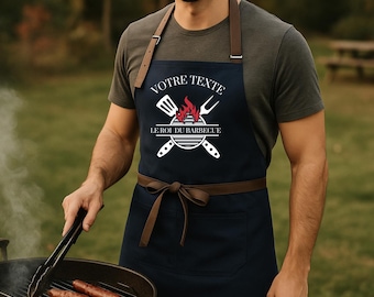 Personalized barbecue apron for men - Black or navy cotton apron - Father's Day gift, grandpa, husband, BBQ master - Kitchen accessory