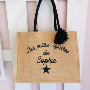 Sac en jute personnalisé Cabas en jute sac personnalisé maman /les petites affaires de mamie /cadeau mamie/fête des grand-mères afbeelding 1