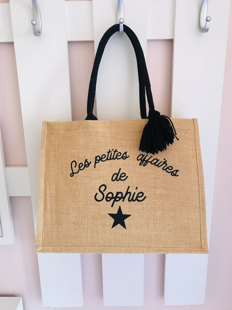 Sac en jute personnalisé Cabas en jute sac personnalisé maman /les petites affaires de mamie /cadeau mamie/fête des grand-mères afbeelding 1