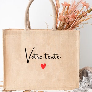 Sac Cabas Merci Mamie - Coton Et Toile De Jute - Grand Format - Idée Cadeau Fête Des Mères