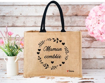 Regalo del Día de la Madre/Tote de yute personalizado Mamá satisfecha/Bolso de mano de mamá/Tote de yute personalizado Mamá/Idea de regalo del Día de la Madre