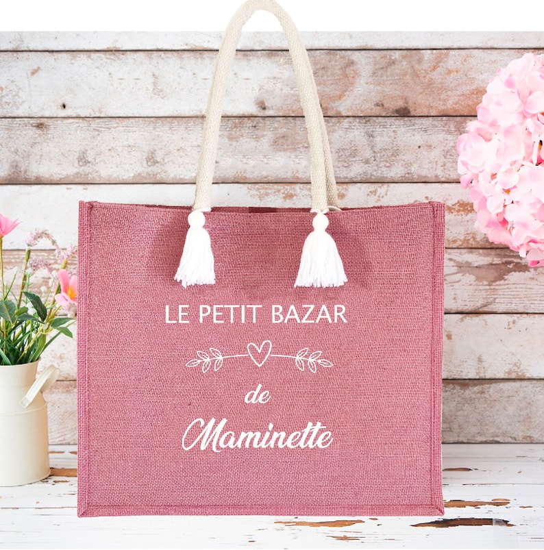 Sac en jute personnalisé mamie Cadeau mamie Sac cabas maman Cabas personnalisé Cadeau Fête des mères image 2