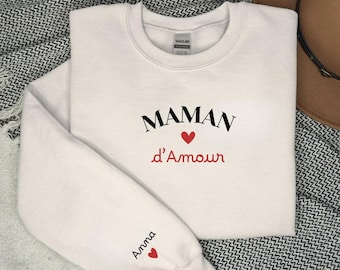Sweat femme  personnalisé maman d'Amour -Sweat femme-Sweat  manche personnalisée prénom des enfants -cadeau personnalisé Noël Maman